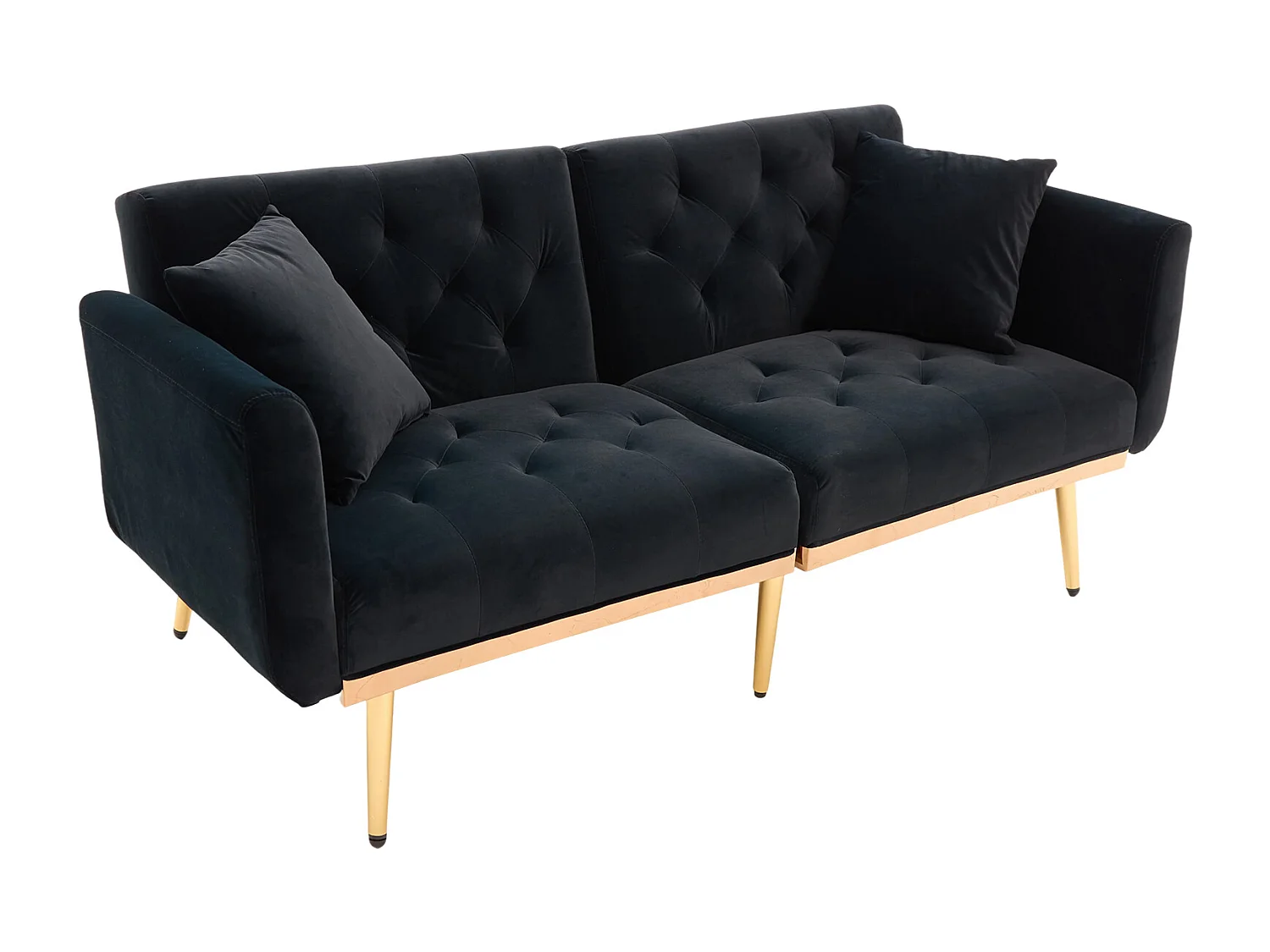 Canapé 2 places 165x72.5x75 cm, convertible en lit, dossier réglable 3 positions, velours noir