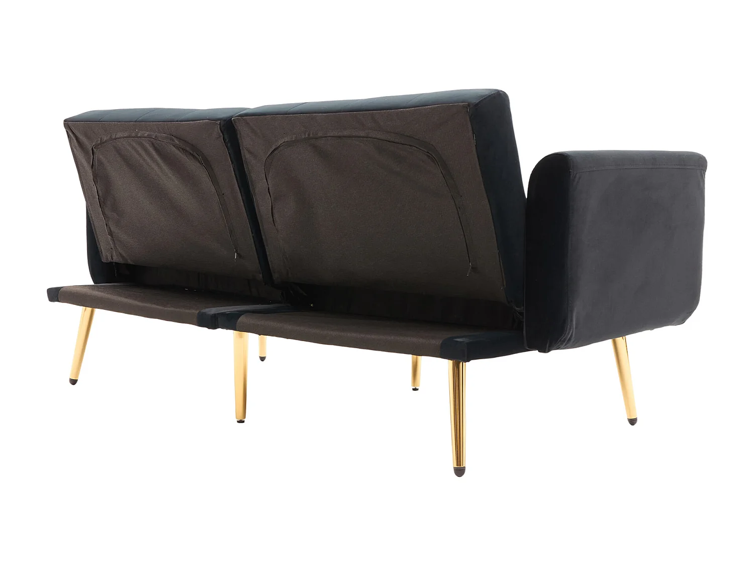 Canapé 2 places 165x72.5x75 cm, convertible en lit, dossier réglable 3 positions, velours noir