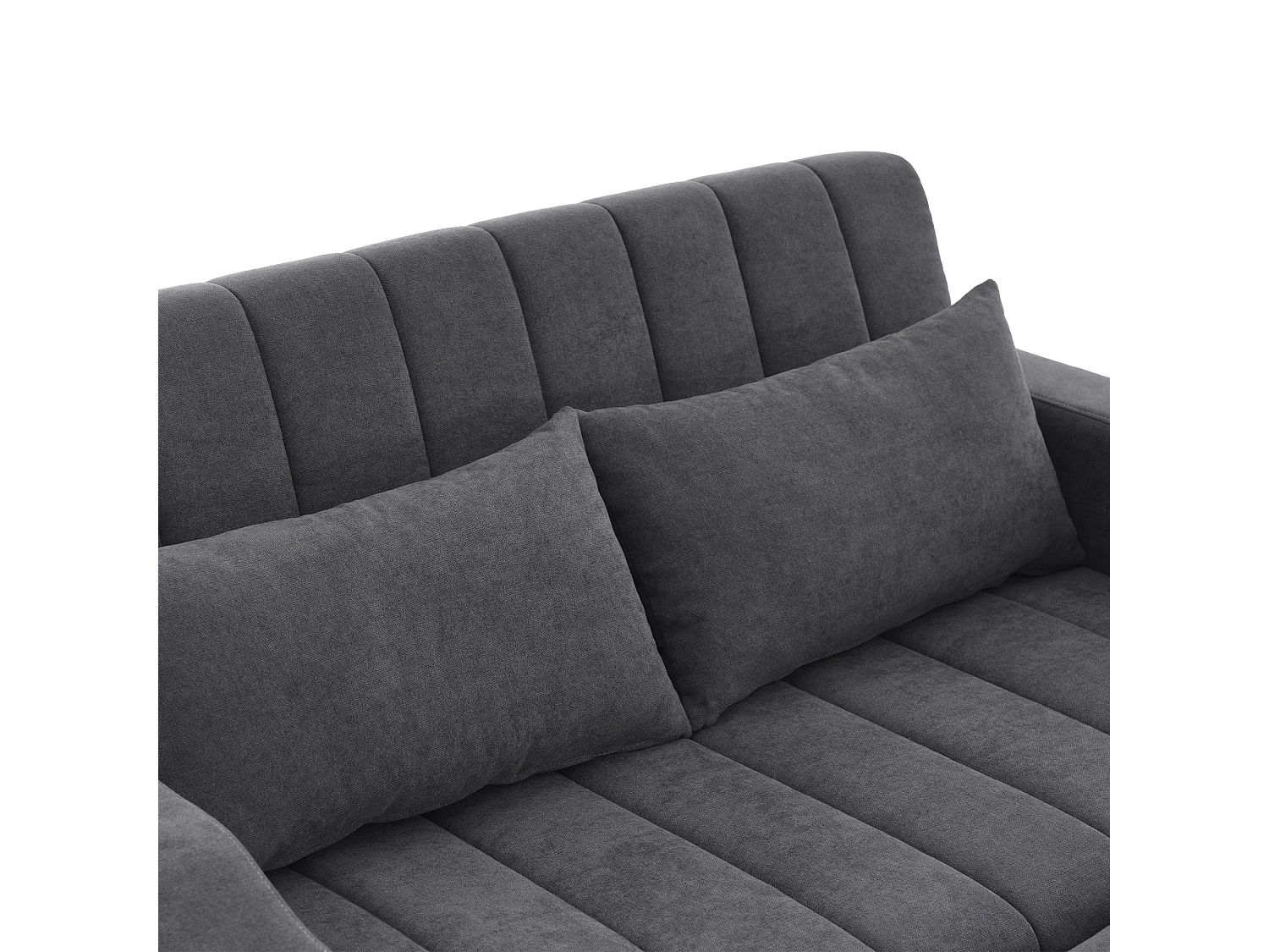 Canapé convertible 136x162x84 cm, dossier 3 positions, porte gobelets, poches latérales, tissu coton lin gris