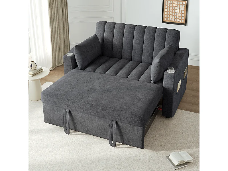Canapé lit Convertible contempain relaxation dossier inclinable tissu coton lin salon gris (Sans matelas)