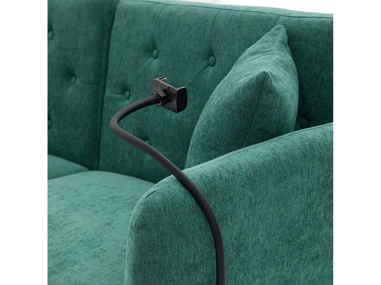Canapé convertible 173x78x78 cm, dossier 3 positions, 2 ports USB, support téléphone, poche latérale, chenille, vert émeraude