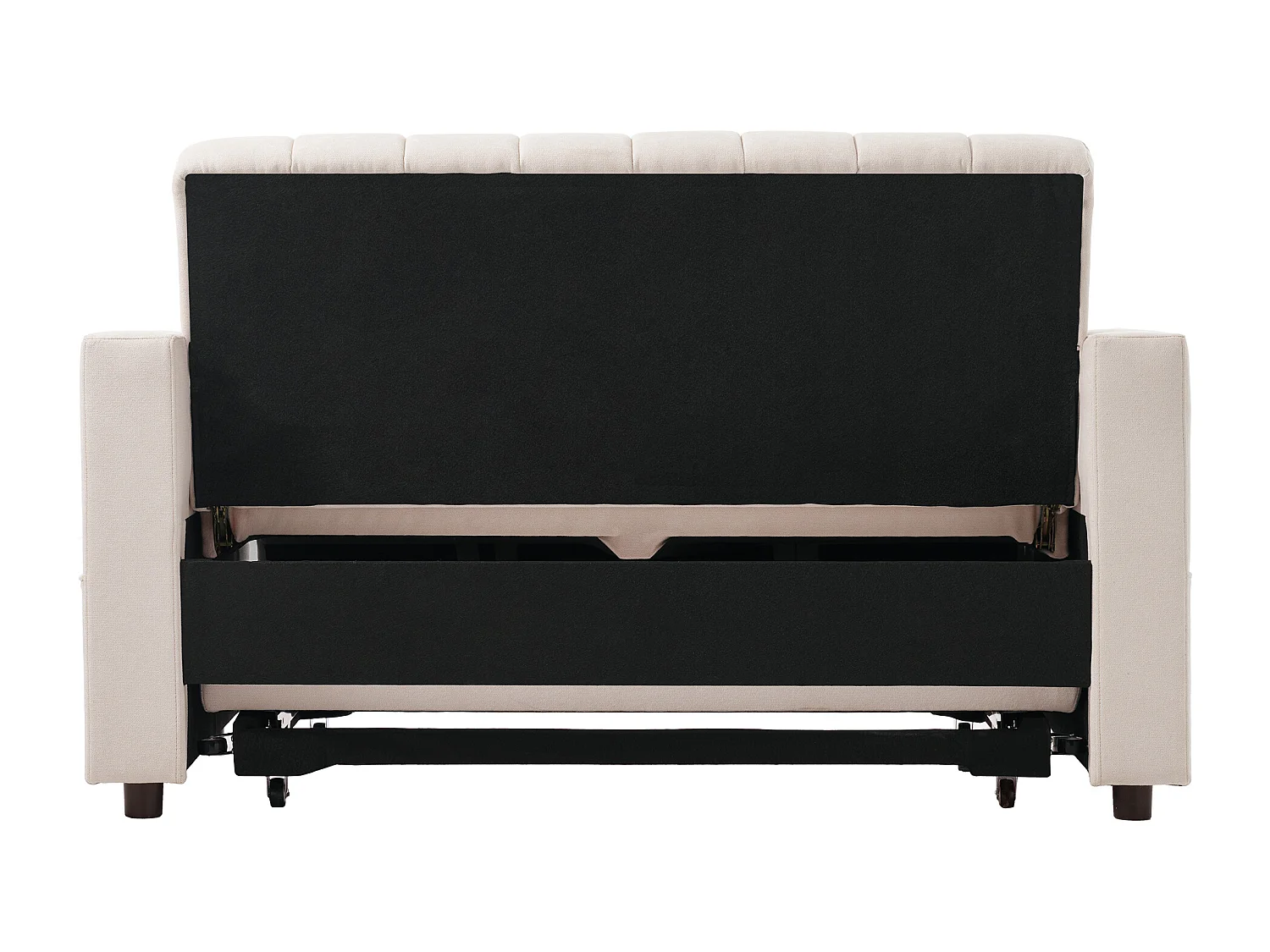 Canapé convertible 136x162x84 cm, dossier 3 positions, porte gobelets, poches latérales, coton lin beige