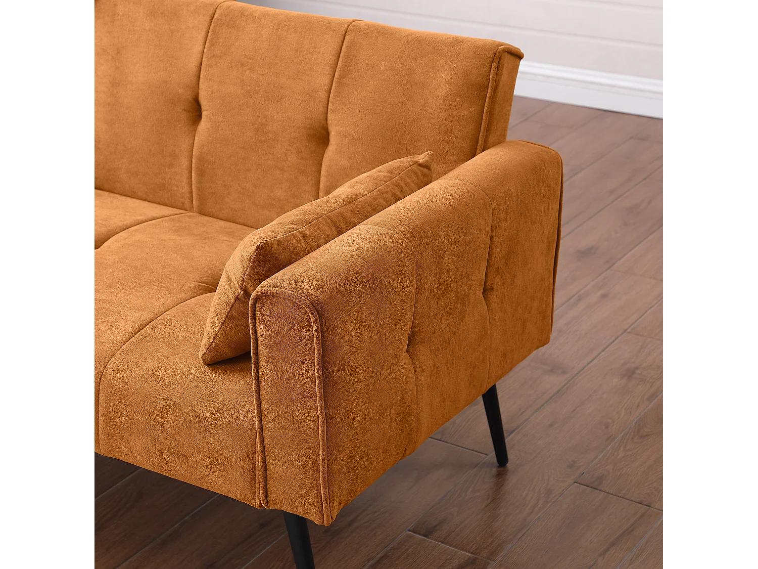 Canapé-lit meuble convertible Structure bois Style minimal Fonction modulable Tissu Jaune Pour petit espace