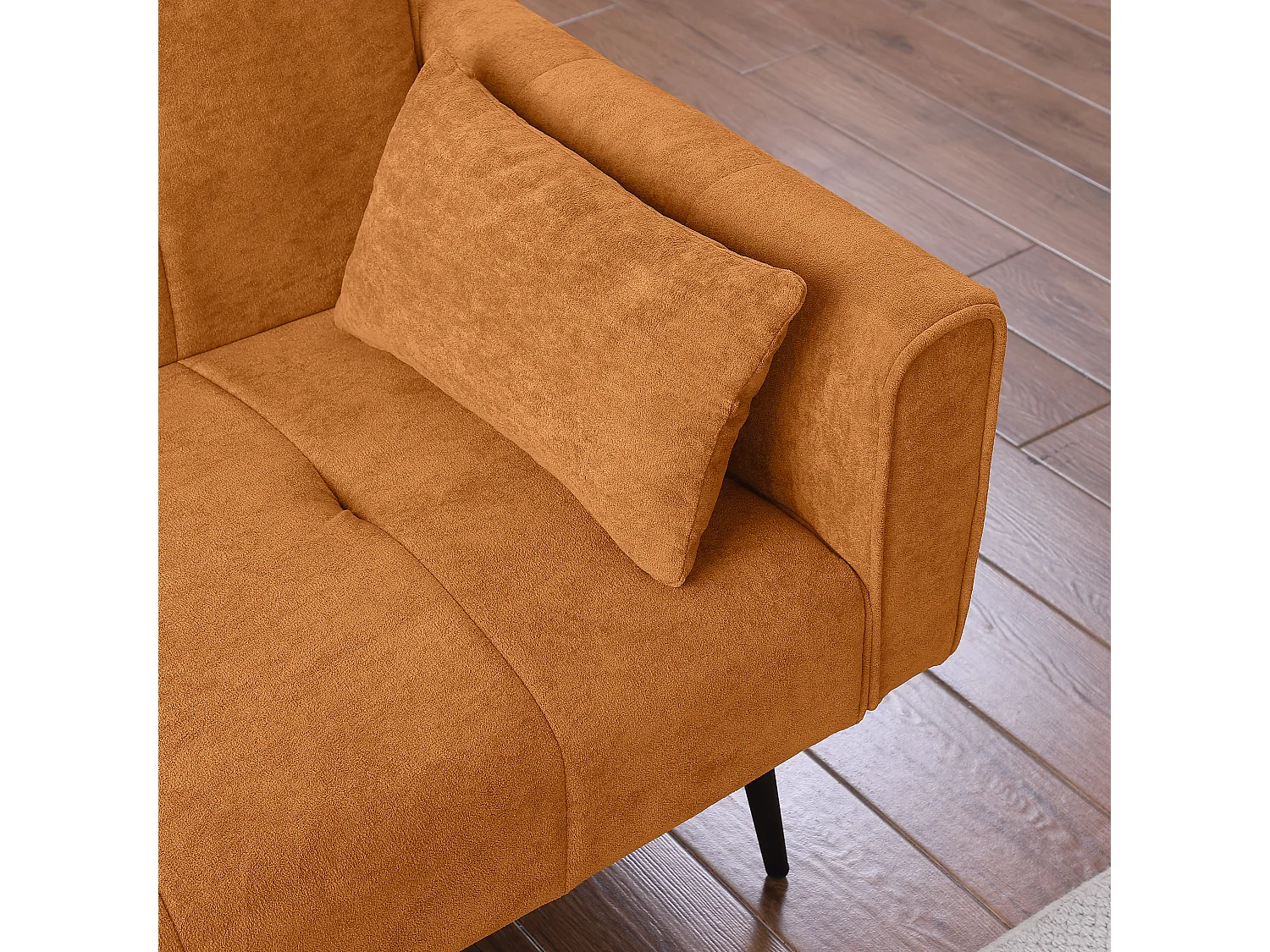 Canapé-lit meuble convertible Structure bois Style minimal Fonction modulable Tissu Jaune Pour petit espace