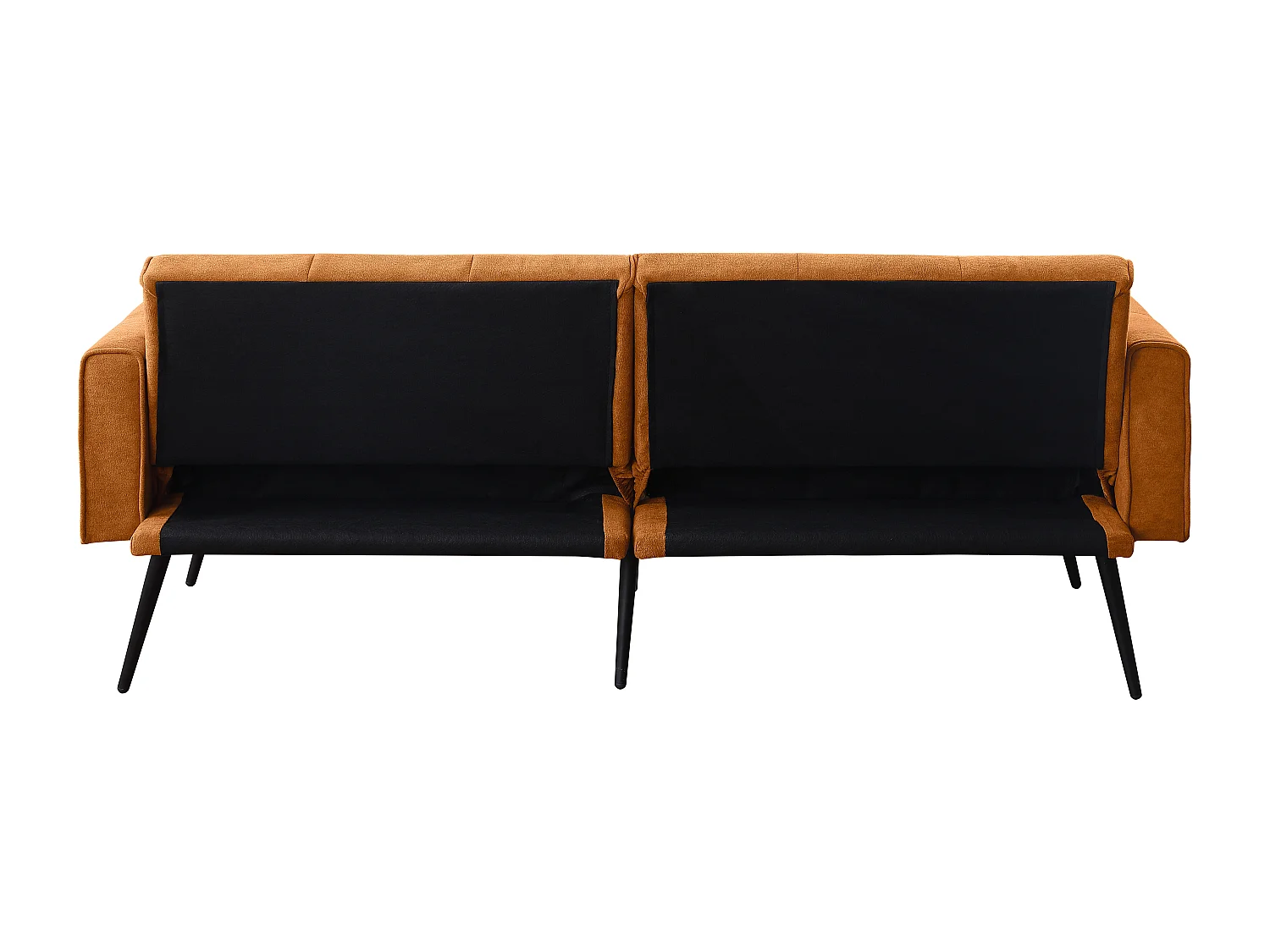 Canapé, installation facile, mousse haute résilience, structure bois et panneaux, pieds métalliques, tissu jaune