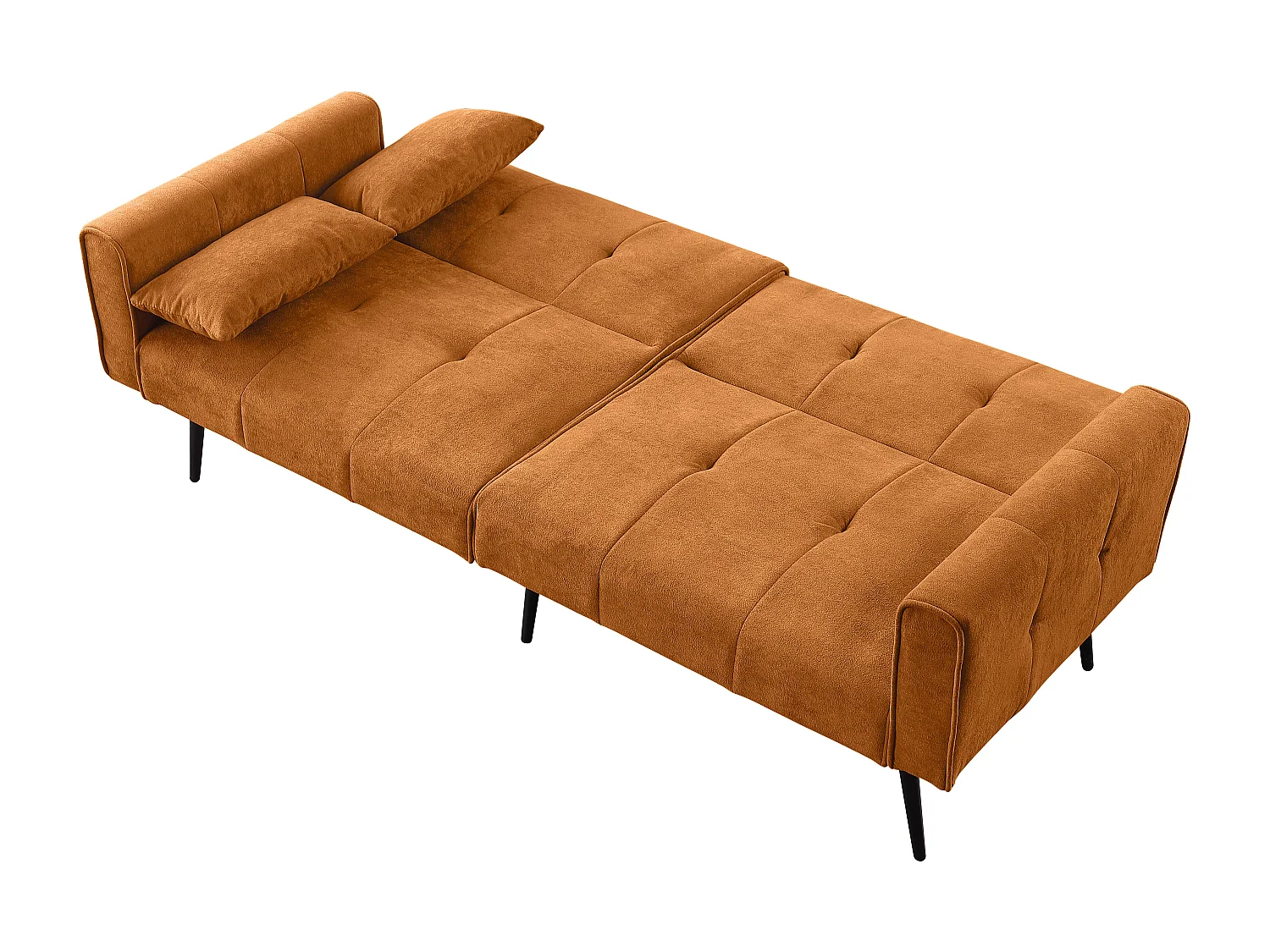 Canapé, installation facile, mousse haute résilience, structure bois et panneaux, pieds métalliques, tissu jaune