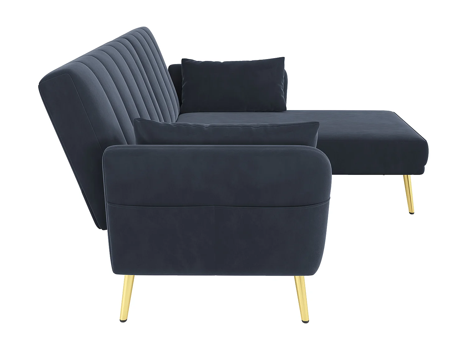 Canapé angle 191.5x130.5x80cm convertible moderne multifonction velours pour salon noir