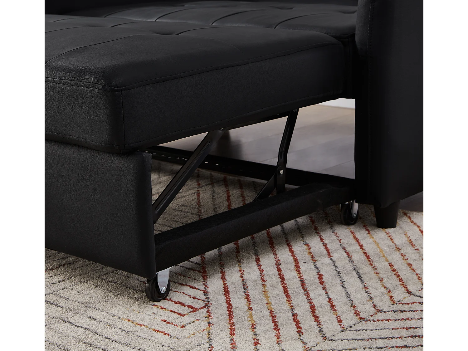 Canapé-lit design avec roulettes et coussins multifonction revêtement PU mousse noir antique (Sans matelas)