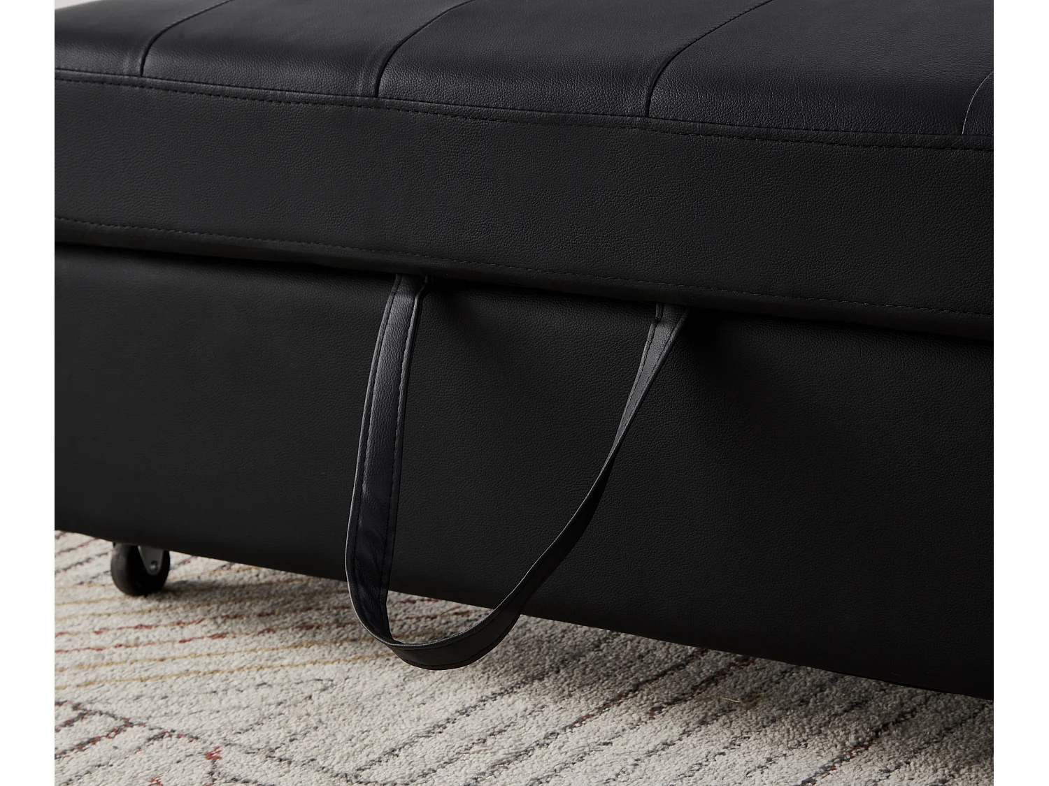 Canapé convertible 2 places, couchage 156x100 cm, dossier réglable 3 positions, roulettes, mousse, noir antique