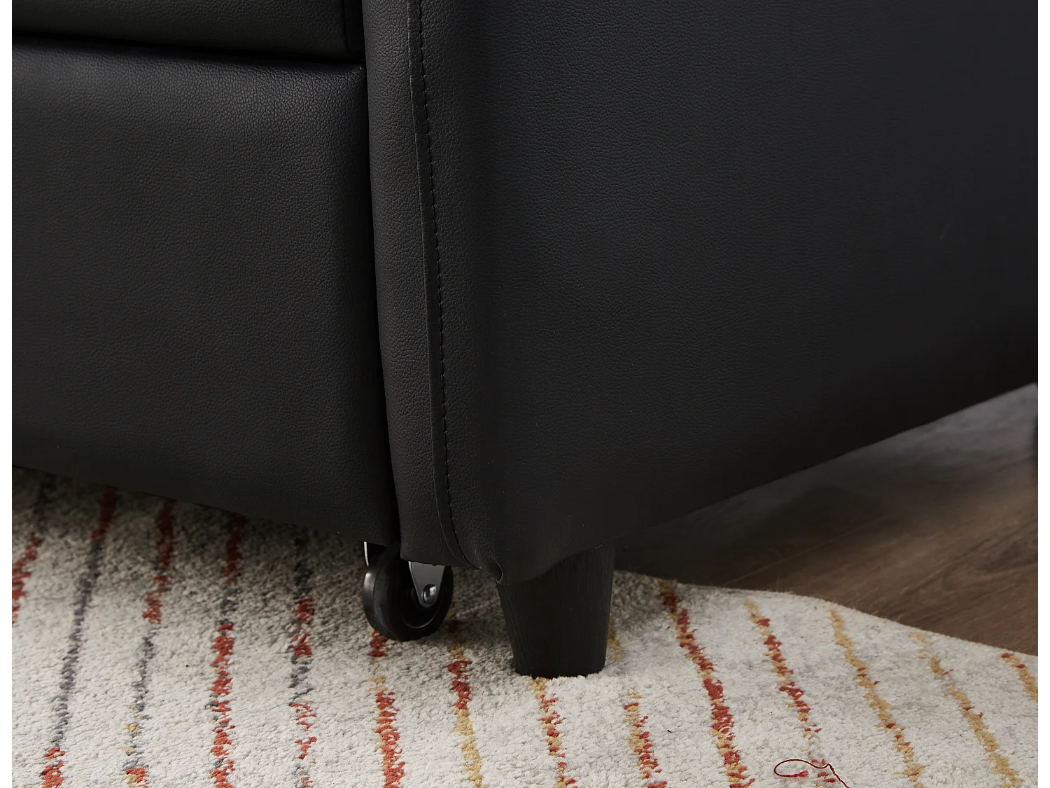 Canapé convertible 2 places, couchage 156x100 cm, dossier réglable 3 positions, roulettes, mousse, noir antique