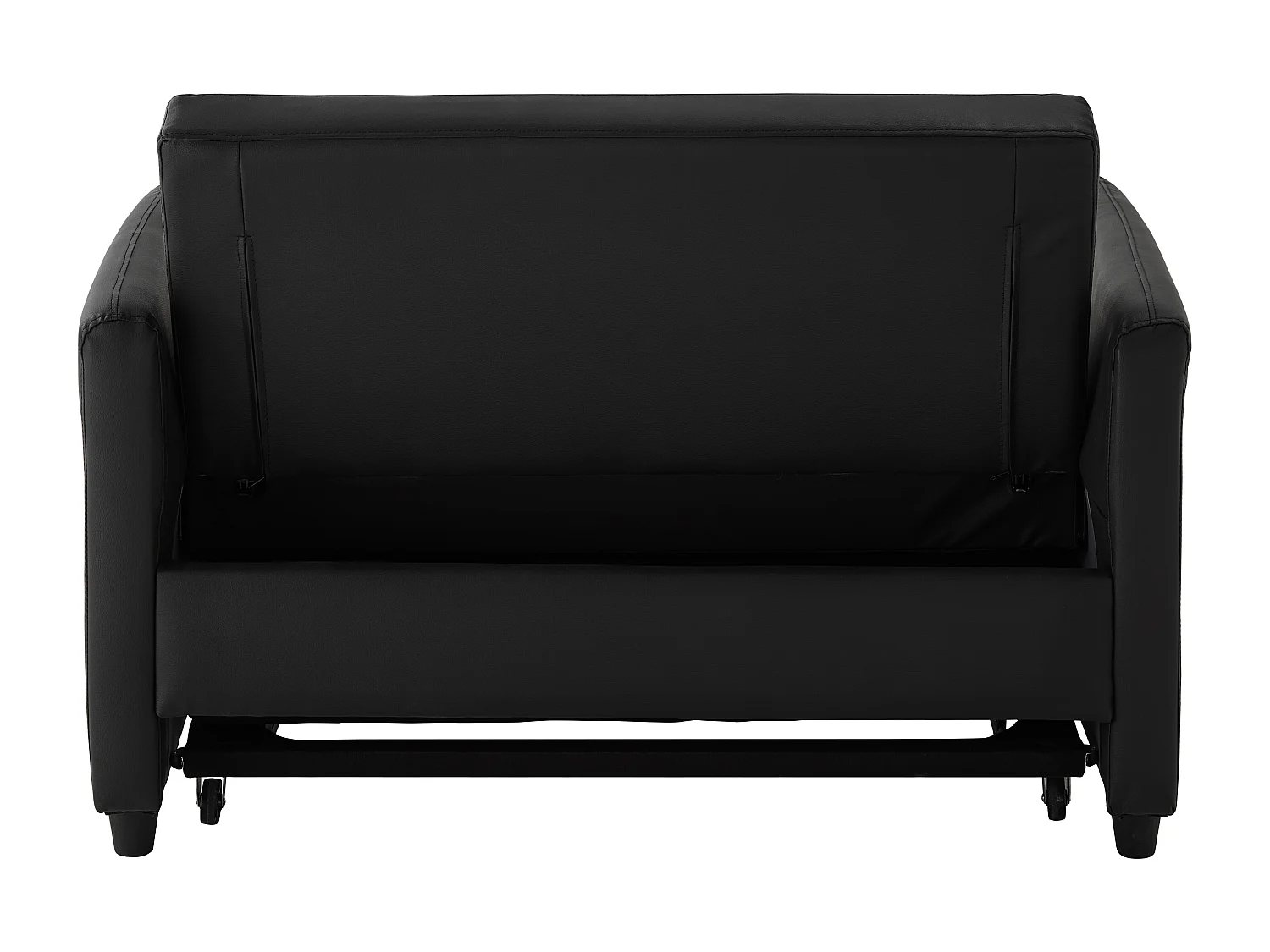 Canapé convertible 2 places, couchage 156x100 cm, dossier réglable 3 positions, roulettes, mousse, noir antique