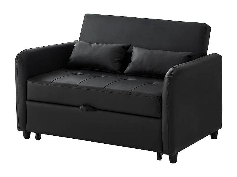 Canapé convertible 2 places, couchage 156x100 cm, dossier réglable 3 positions, roulettes, mousse, noir antique