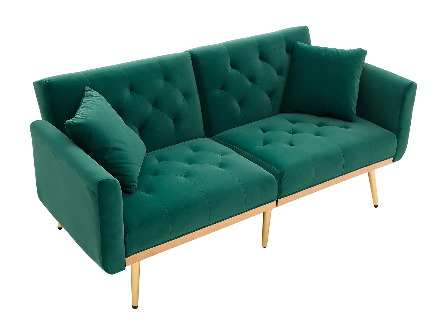 Canapé 2 places 165x72.5x75 cm, convertible en lit, dossier réglable, velours, vert émeraude