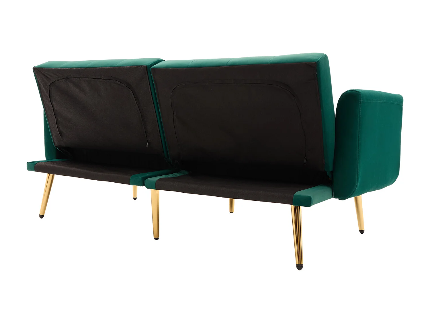 Canapé 2 places 165x72.5x75 cm, convertible en lit, dossier réglable, velours, vert émeraude