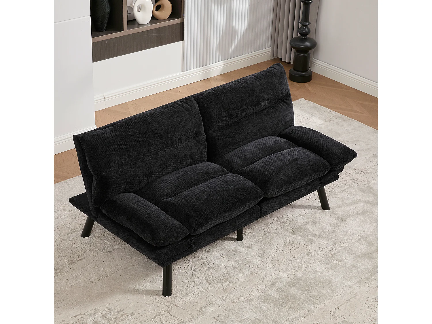 Canapé-lit 165x90x76cm confort ergonomique multi positions revêtement chenille structure solide Noir