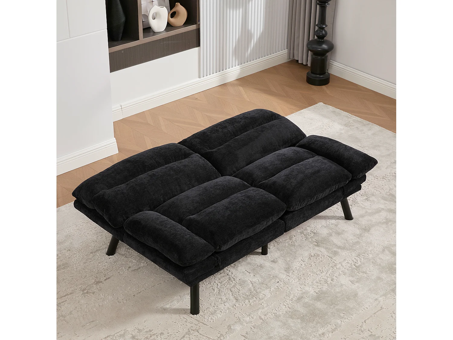 Canapé-lit 165x90x76cm confort ergonomique multi positions revêtement chenille structure solide Noir