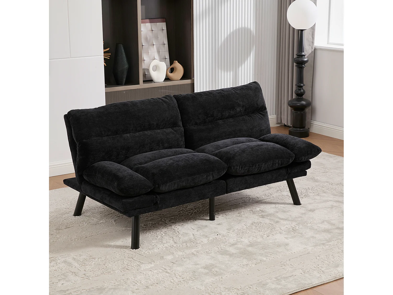 Canapé-lit 165x90x76cm confort ergonomique multi positions revêtement chenille structure solide Noir