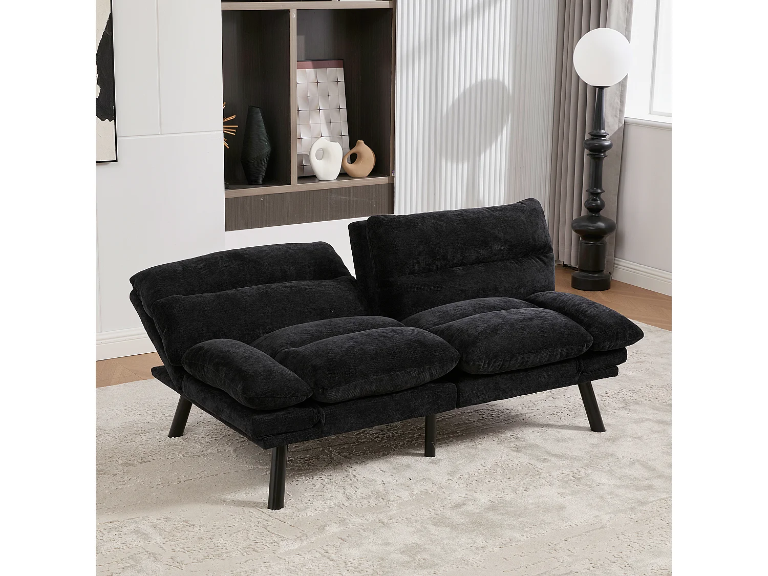 Canapé-lit 165x90x76cm confort ergonomique multi positions revêtement chenille structure solide Noir