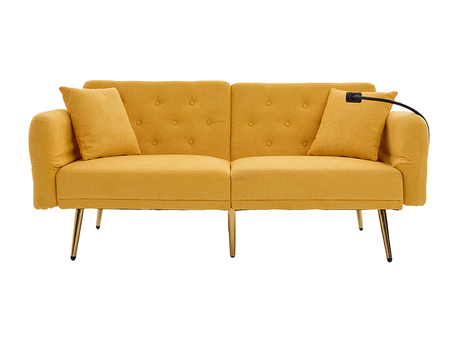 Canapé double convertible 173x78x78cm 6 pieds métal style moderne dossier réglable 3 positions mousse chenille pratique pour salon Jaune