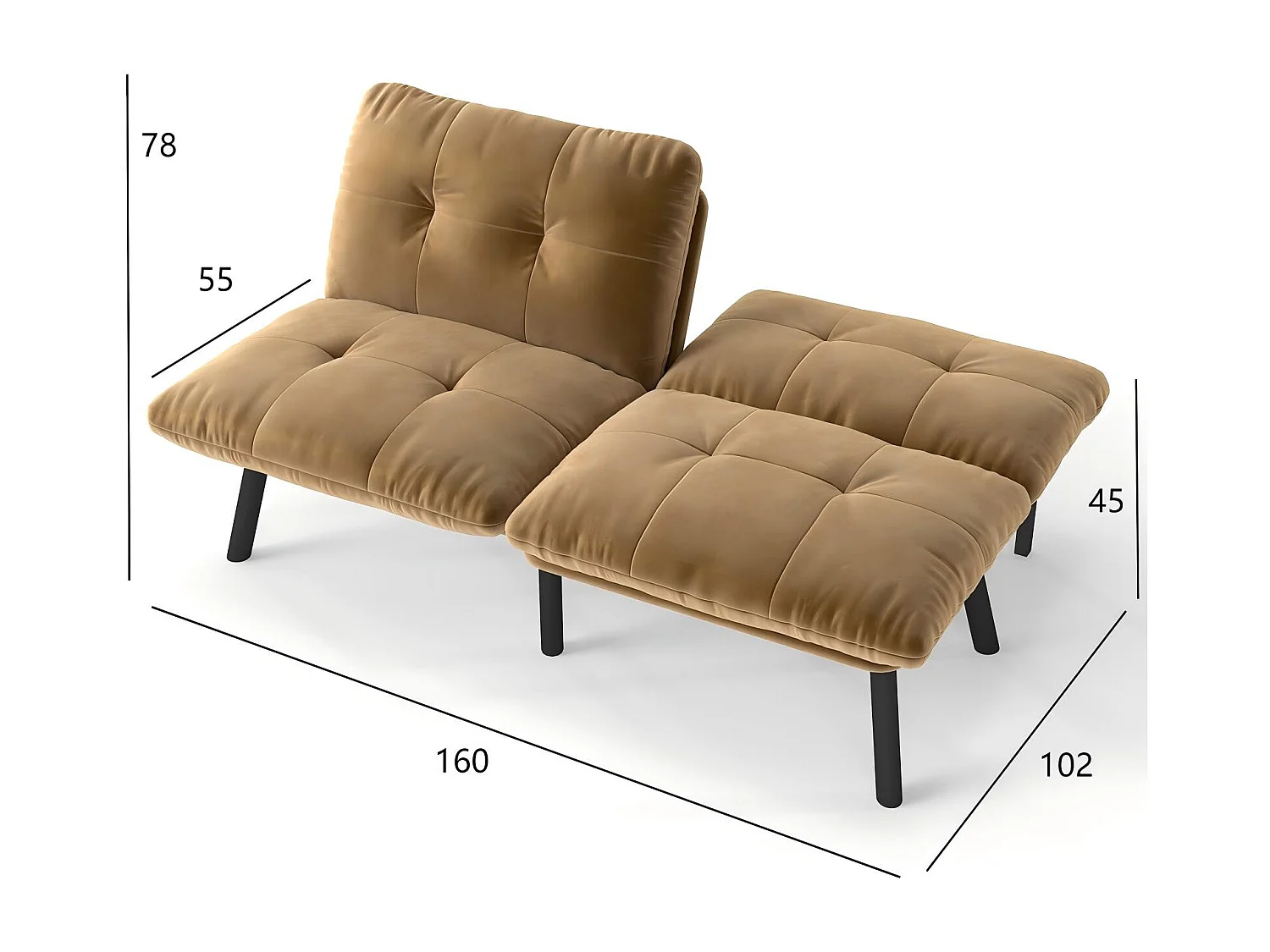 Canapé-lit Gain de place Moderne Fonction couchage rapide Mousse métal Revêtement velours Marron (Sans matelas)