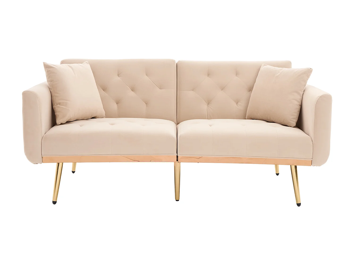 Slaapbank 3 zitplaatsen verstelbare rugleuning 3 standen omvormbaar tot bed fluweel woonkamer Beige (Zonder matras)