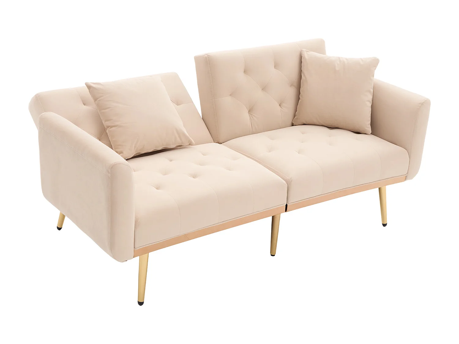 Slaapbank 3 zitplaatsen verstelbare rugleuning 3 standen omvormbaar tot bed fluweel woonkamer Beige (Zonder matras)