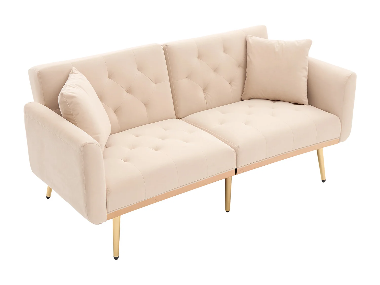 Slaapbank 3 zitplaatsen verstelbare rugleuning 3 standen omvormbaar tot bed fluweel woonkamer Beige (Zonder matras)