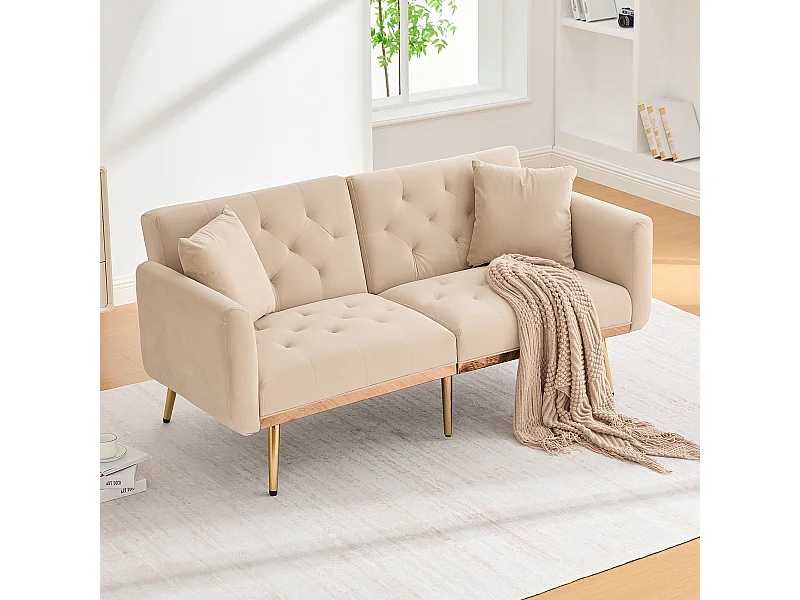 Slaapbank 3 zitplaatsen verstelbare rugleuning 3 standen omvormbaar tot bed fluweel woonkamer Beige (Zonder matras)