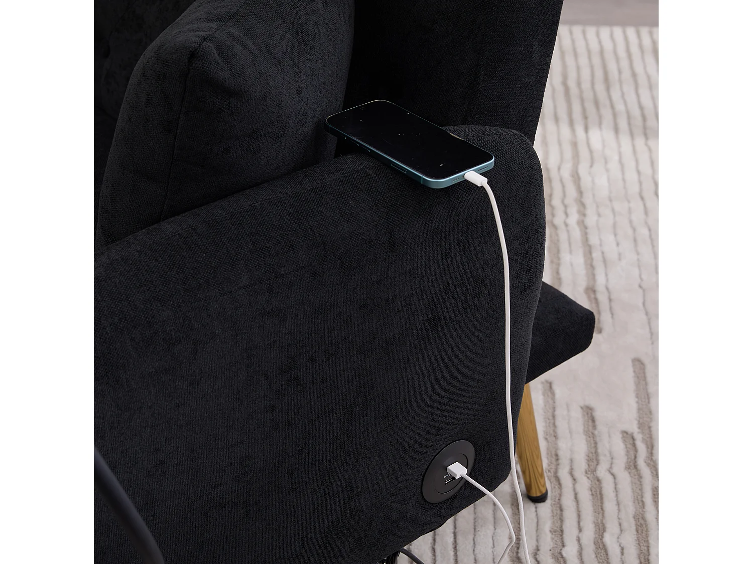 Canapé double convertible 173x78x78cm style moderne fonction relax dossier réglable Chenille pour salon Noir