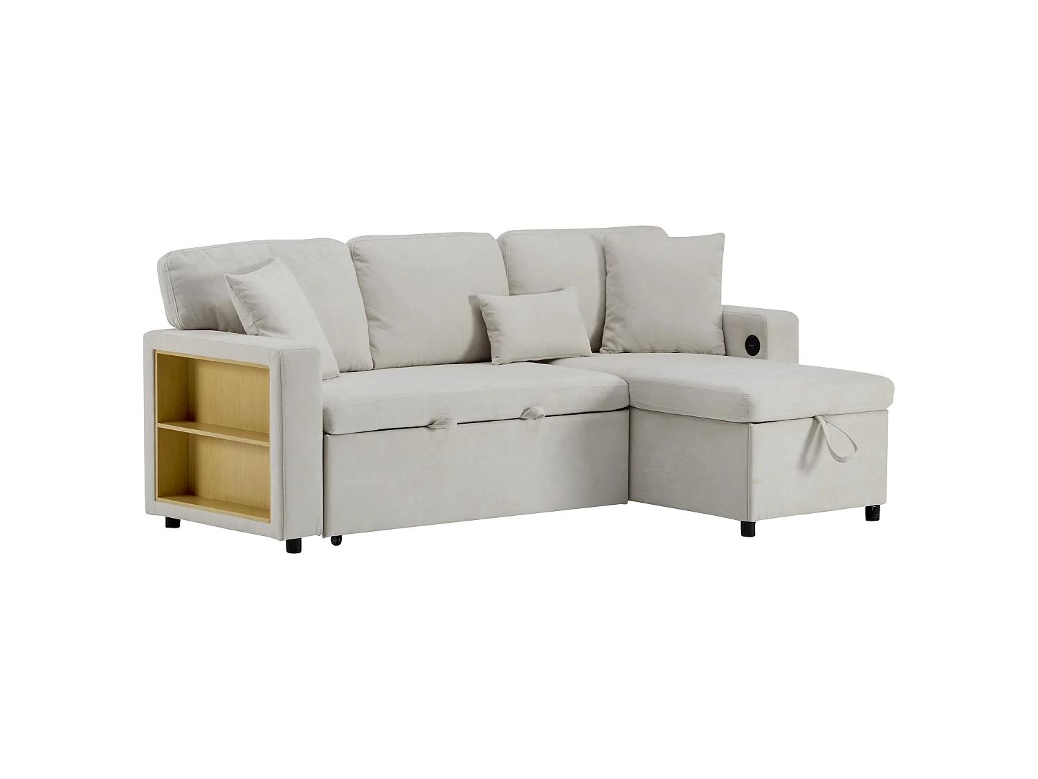 Canape d angle convertible 214x131x87cm canape modulable style moderne port USB integre tissu velours pour salon beige