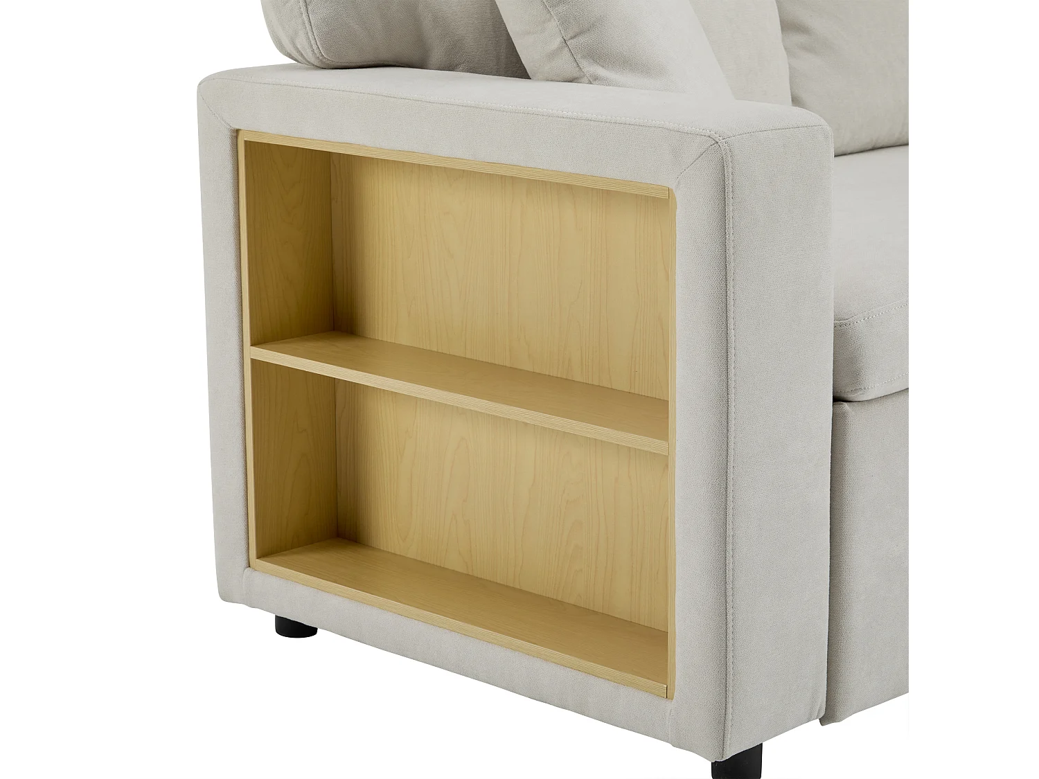 Canapé d’angle convertible 214x131x87 cm, méridienne réversible, USB intégré, rangement avec étagère, flanell beige