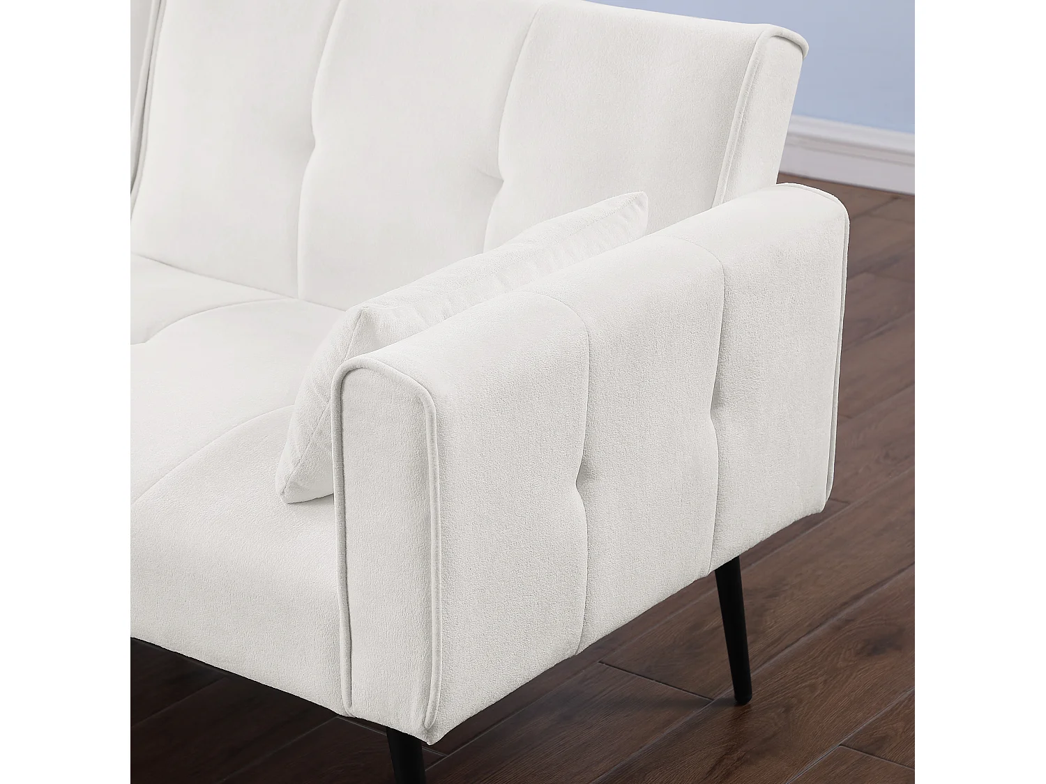 Canapé-lit contemporain dossier réglable coussins mousse haute résilience tissu beige structure bois robuste