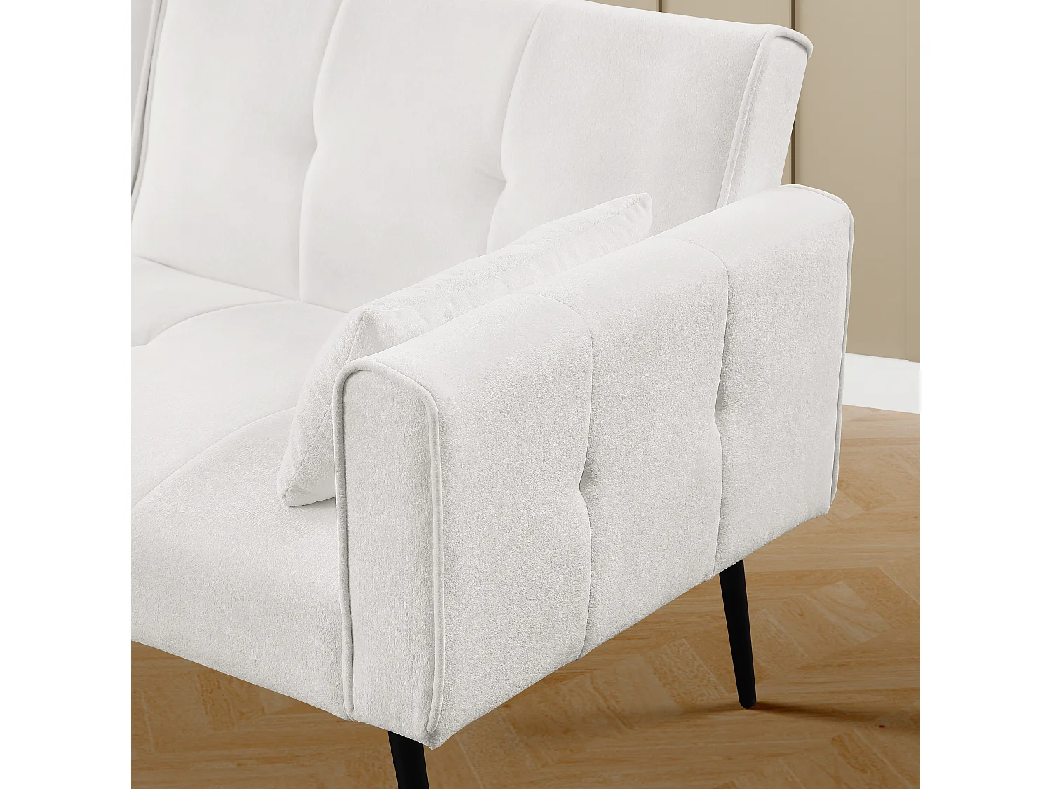 Canapé futon convertible en lit, installation facile, tissu beige