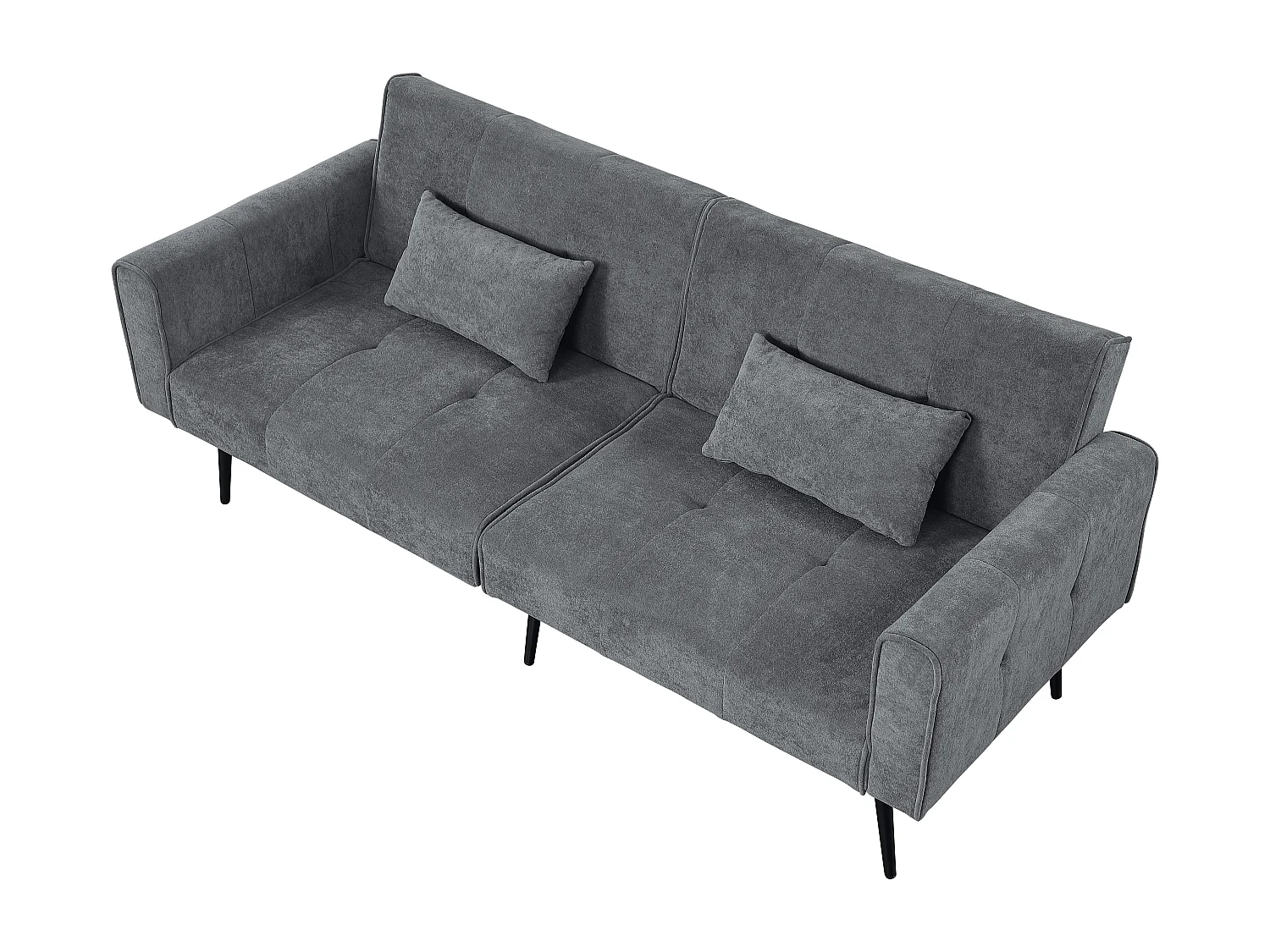 Canapé convertible, dossier réglable, tissu côtelé gris