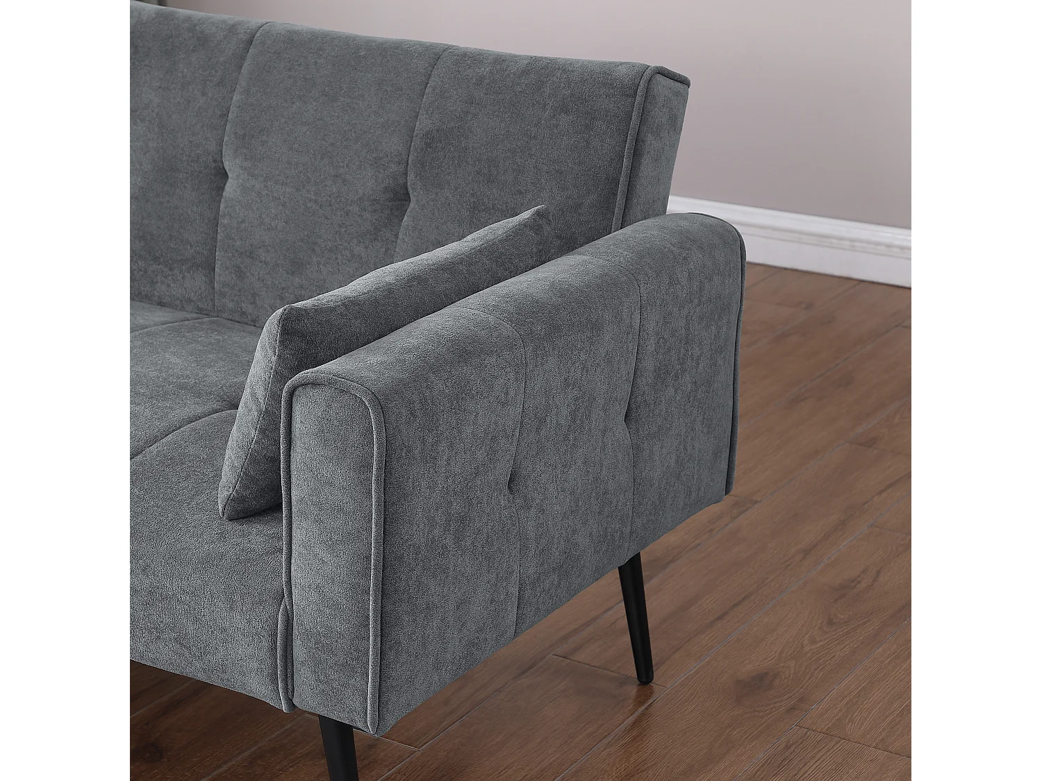 Canapé convertible, dossier réglable, tissu côtelé gris