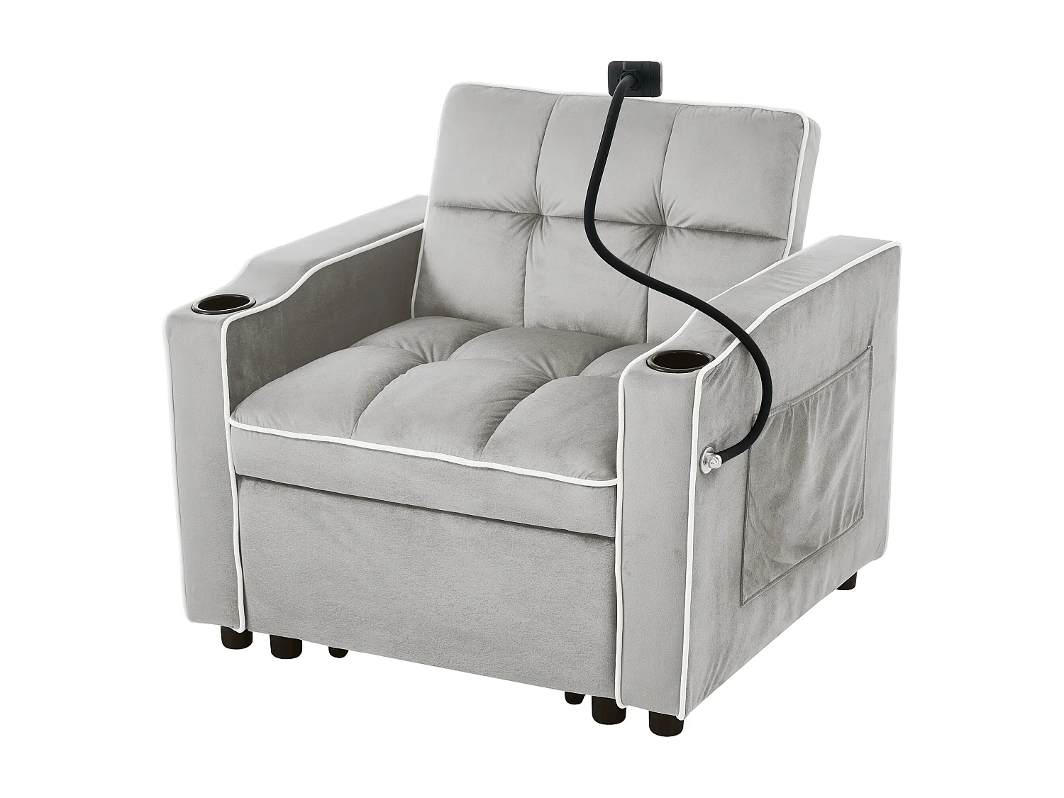 Canapé convertible style moderne relax réglable velours mousse pour petit espace gris antique et blanc