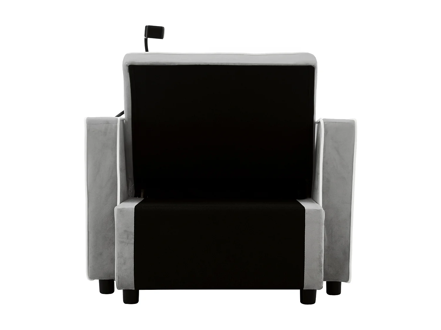 Fauteuil convertible 83x167x76 cm, 3 en 1, dossier réglable, porte gobelets, support téléphone, mousse, gris antique blanc