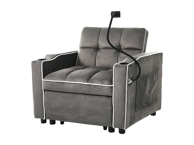 Divano 83x167x76cm Poltrona reclinabile 3 posizioni Velluto e schiuma Tasca laterale per telecomando Grigio scuro antico