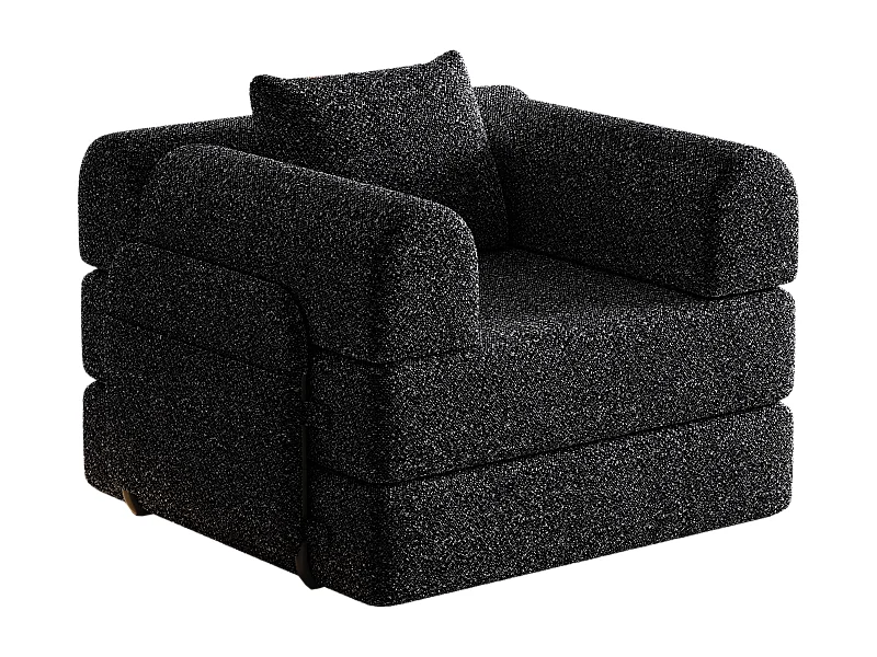 Fauteuil convertible, 2 en 1, rangement accoudoir, 3 cadres en acier, chenille noire