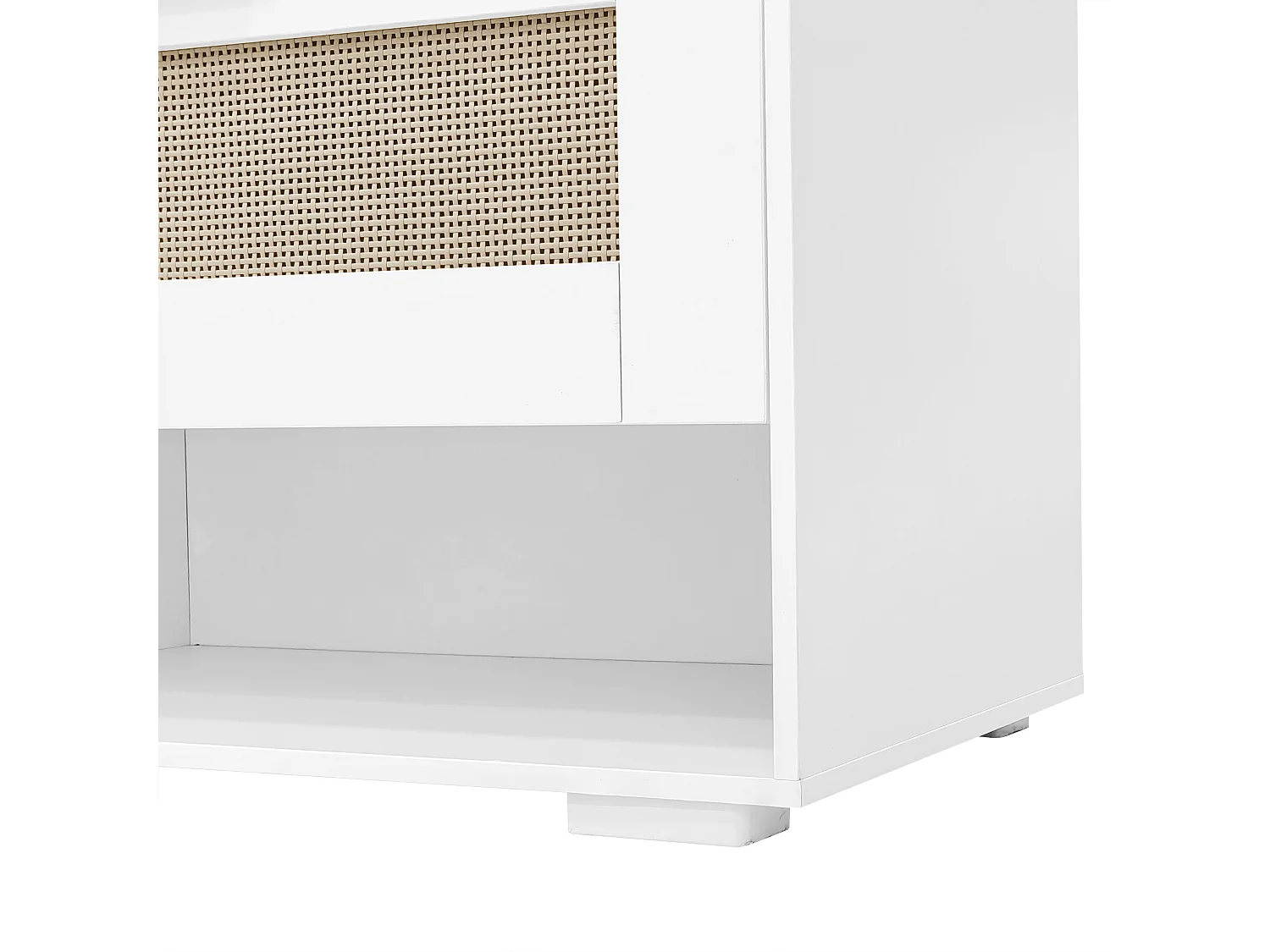 Vestiaire d'entrée 110x38x190 cm, miroir intégré, éclairage LED 16 couleurs, portes effet rotin, MDF et panneau de particules blanc et bois