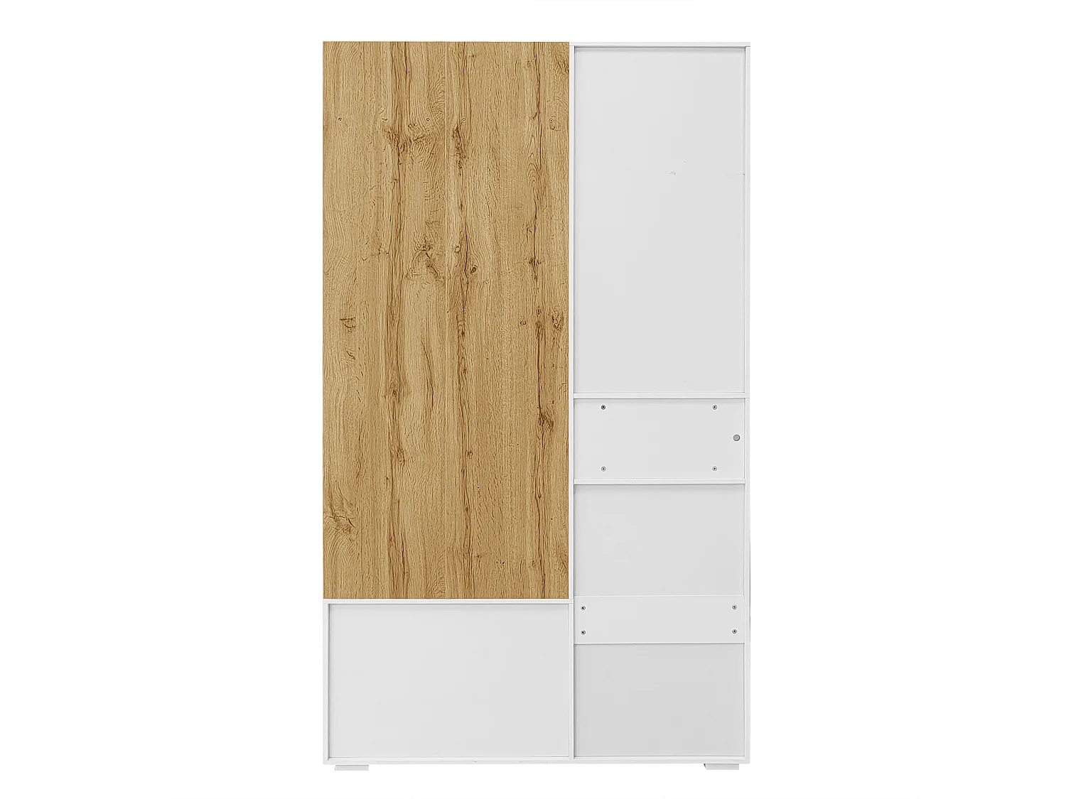 Vestiaire d'entrée 110x38x190 cm, miroir intégré, éclairage LED 16 couleurs, portes effet rotin, MDF et panneau de particules blanc et bois