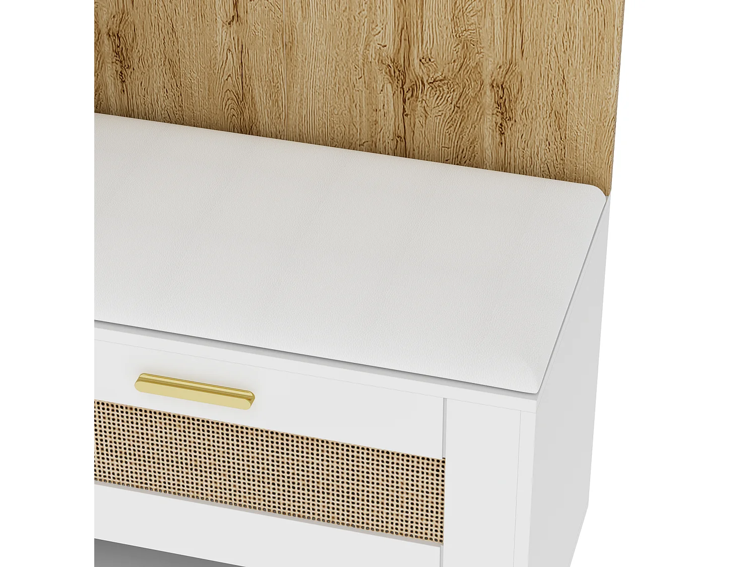 Mobile ingresso 110x38x190cm Grande capacità design moderno MDF e pannello truciolare bianco e effetto legno fianchi effetto rattan panca integrata