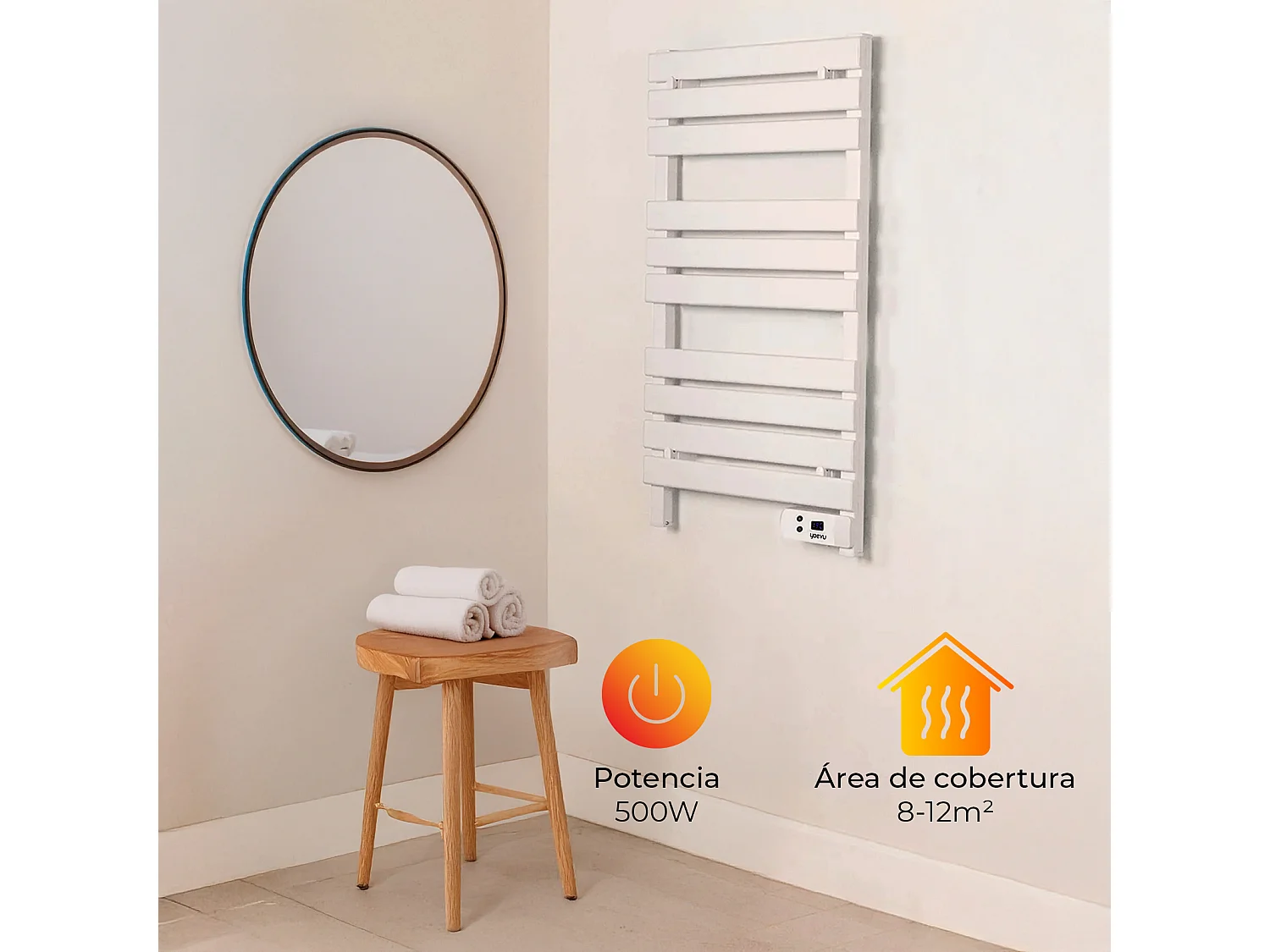 YOEVU - Toallero eléctrico bajo consumo 500W, 2 Modos y Temporizador, Pantalla LED