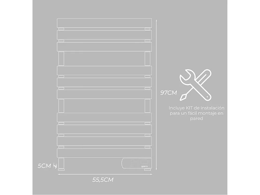 YOEVU - Toallero eléctrico bajo consumo 500W, 2 Modos y Temporizador, Pantalla LED