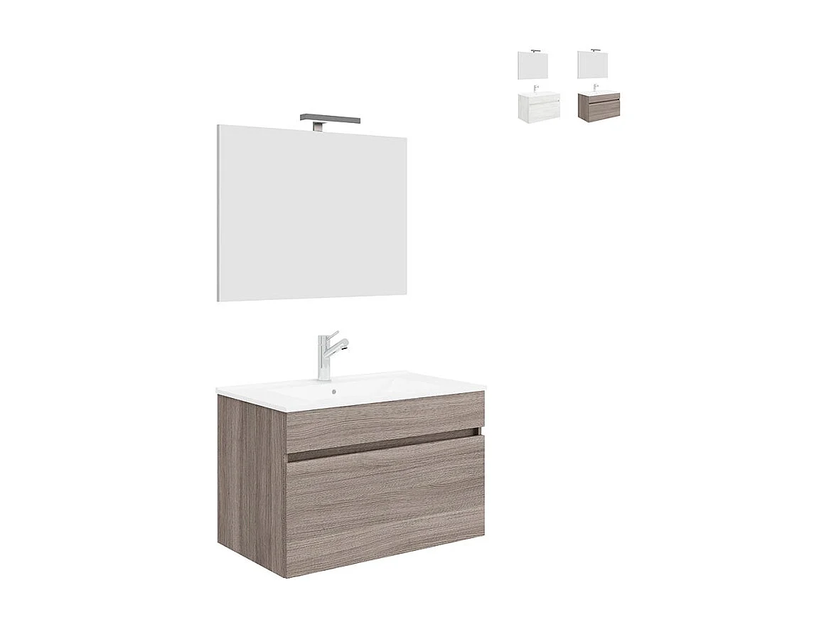 Mueble de baño suspendido con lavabo 80cm espejo y luz led Bogota 80 - Natural