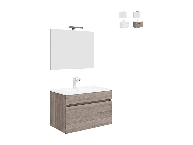 Mueble de baño suspendido con lavabo 80cm espejo y luz led Bogota 80 - Natural