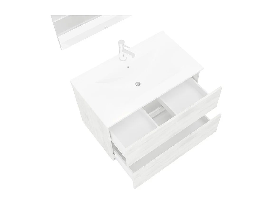 Mueble de baño moderno suspendido con espejo 80 cm lavabo y 2 cajones Easy 80 - Blanco