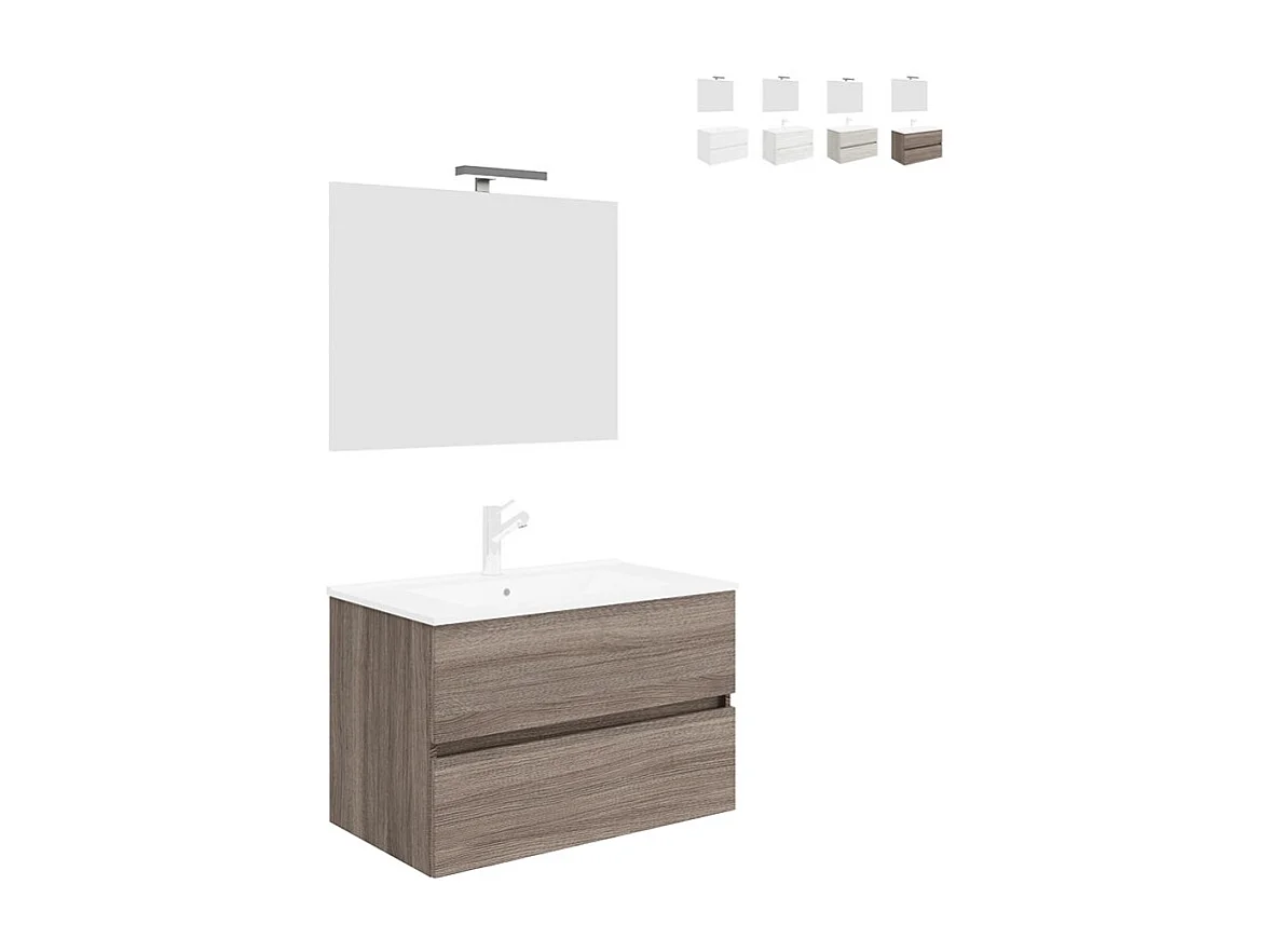 Mueble de baño moderno suspendido con espejo 80 cm lavabo y 2 cajones Easy 80 - Natural