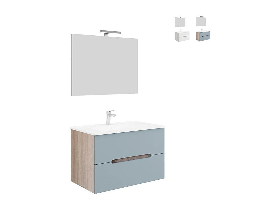 Mueble de baño suspendido con cajones lavabo 80cm espejo luz led Iris 80 - Azul Marino