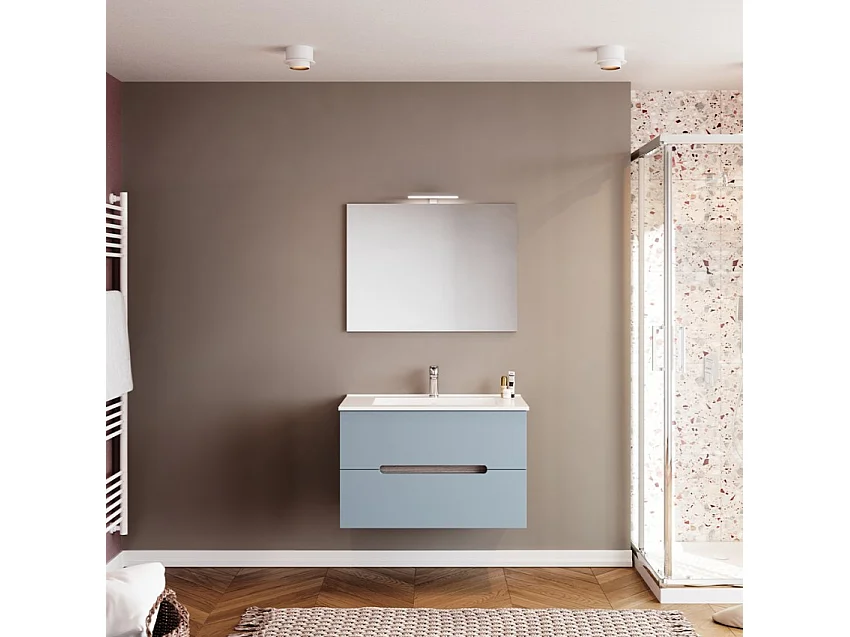 Mueble de baño suspendido con cajones lavabo 80cm espejo luz led Iris 80 - Azul Marino